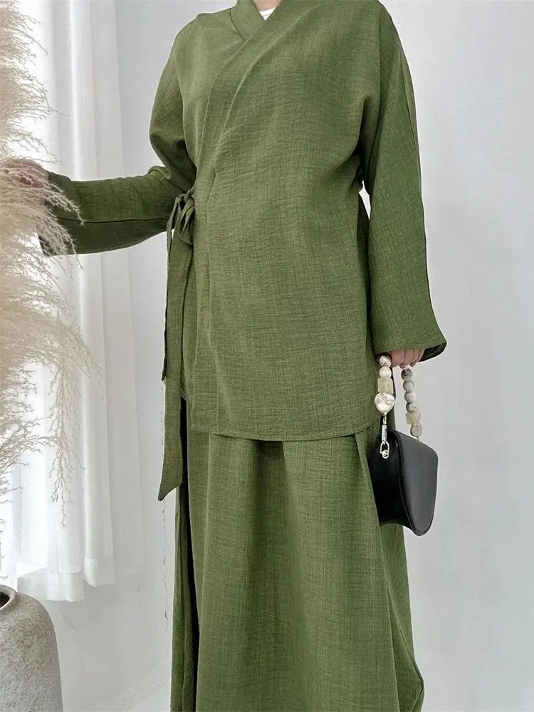 2 Piece Abaya Set Tops Skirt Sets Abayas For Women Robe
