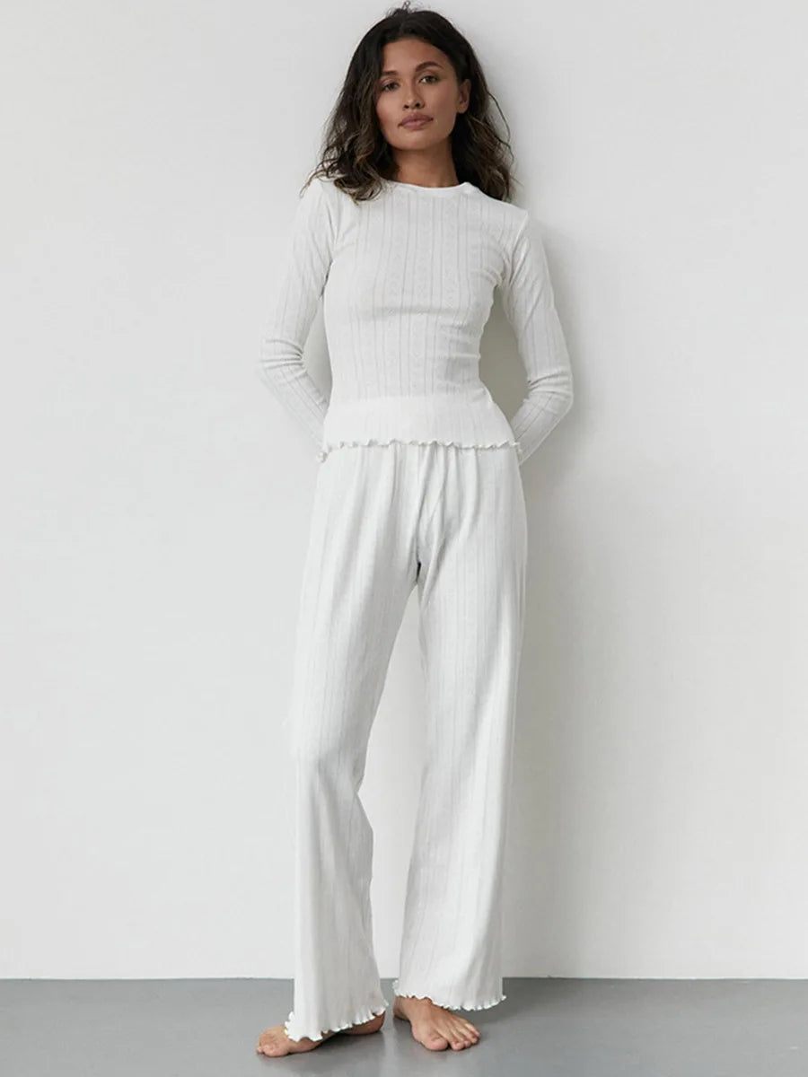 Mozuleva Love Jacquard Long Sleeved Pajamas Set Women's  Knitted Pants Comfortabl