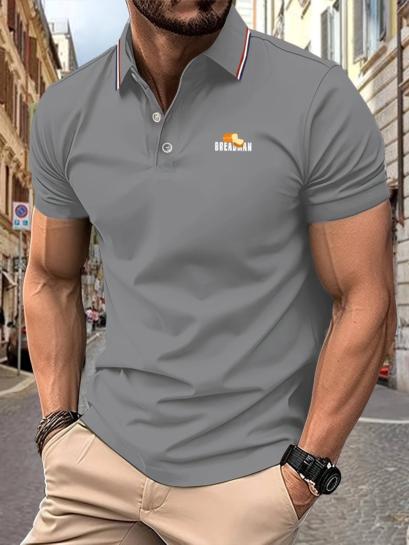 2025 Men's Breadman Graphic Polo Shirt Striped Collar Short Sleeve Breathable Comfort Fit Casual Wear T-Shirt