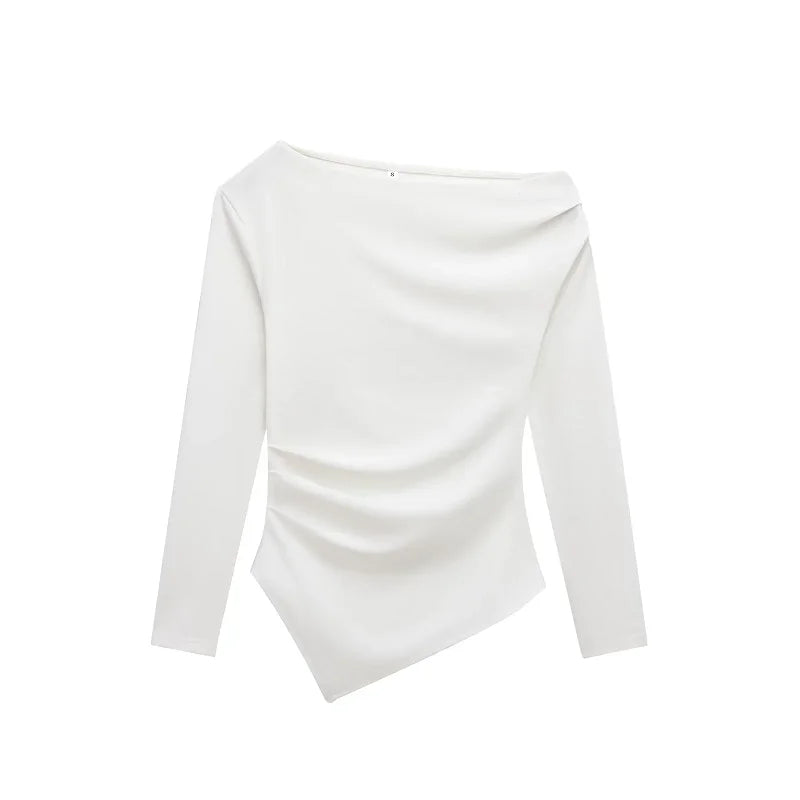 HXAO Women's Elegant Tops 2025 Spring Long Sleeve Pullovers Fashion Casual  White Black Red Green Tops For Female