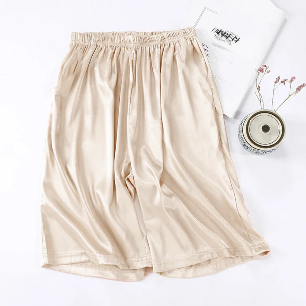 Men's Home Silk Pajamas Shorts  Sleep Bottoms Nightwear Breathable Comfortable  Male Soft Sleepwear