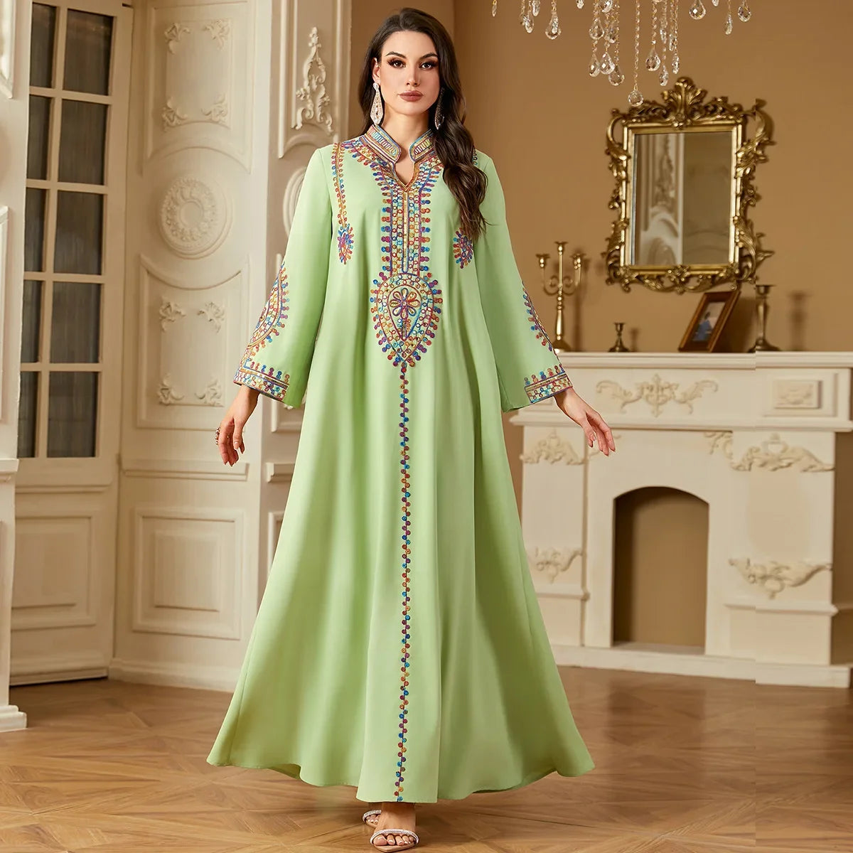 2025 Ramadan  Women Embroidery Long Dress Gulf Jalabiya Abaya Eid Djellaba Vestidos