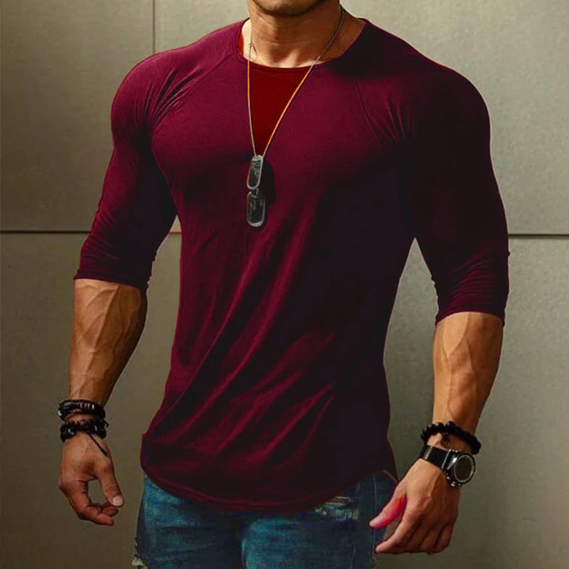 2023 New Men's O Collar Long Sleeve T Shirt Solid Spring Casual Mens Top High Quality Male Tops Clothes Men's T-shirts