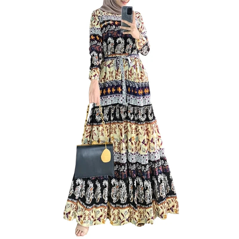 ZANZEA Bohemian Abaya Women Elegant  Stylish Floral Printed Maxi Dresses Casual Loose Ramadan Vestidos Kaftan 2024