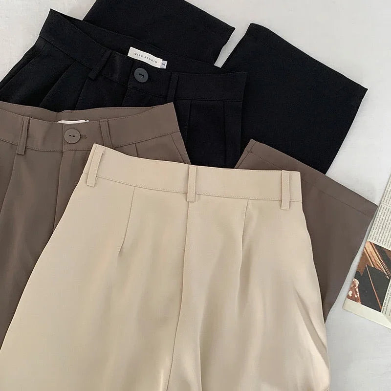 High Waist Women Suit Pants Fall Straight Office Ladies Korean Fashion Trousers Casual Button Loose Female Black Pants New 2025