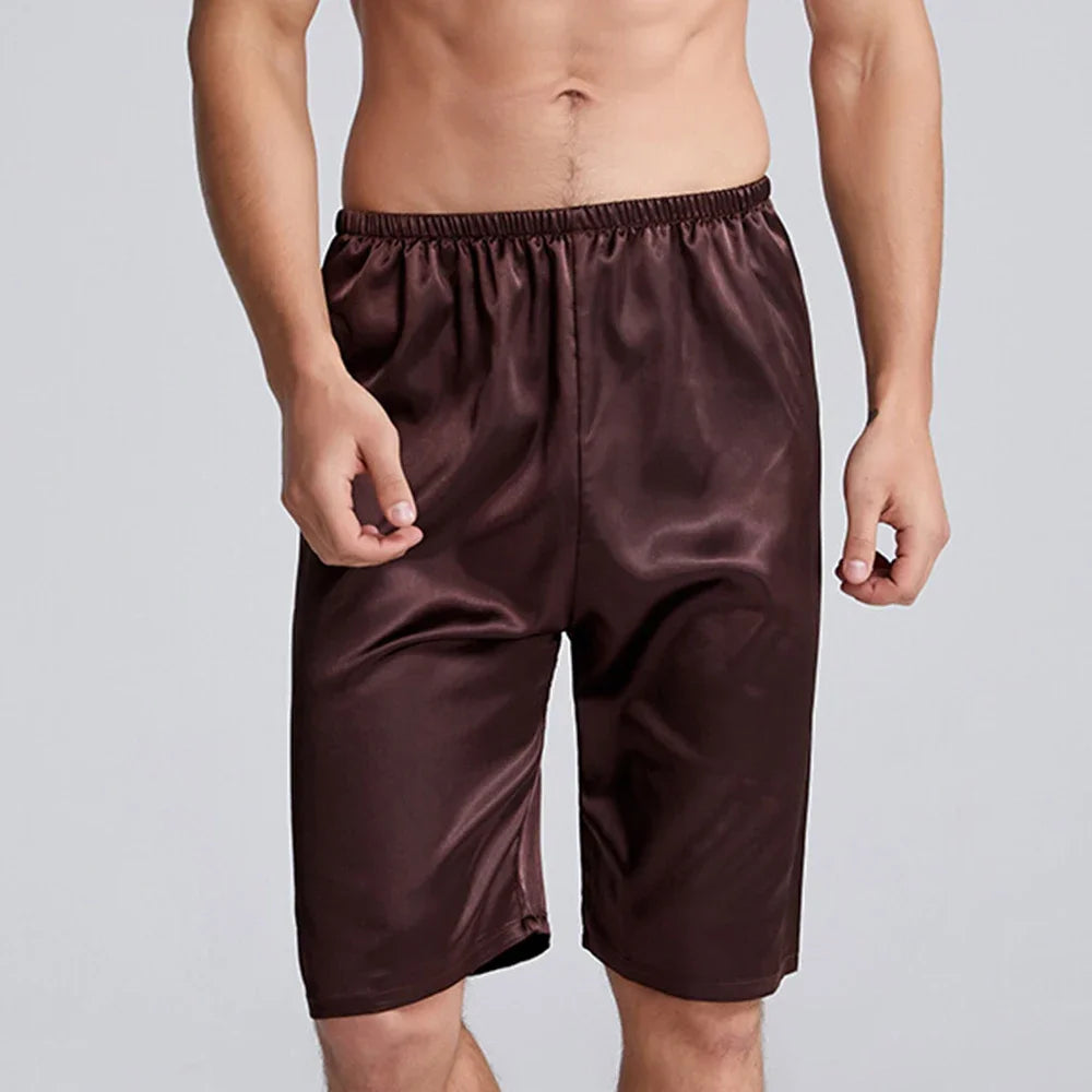 Men's Home Silk Pajamas Shorts  Sleep Bottoms Nightwear Breathable Comfortable  Male Soft Sleepwear