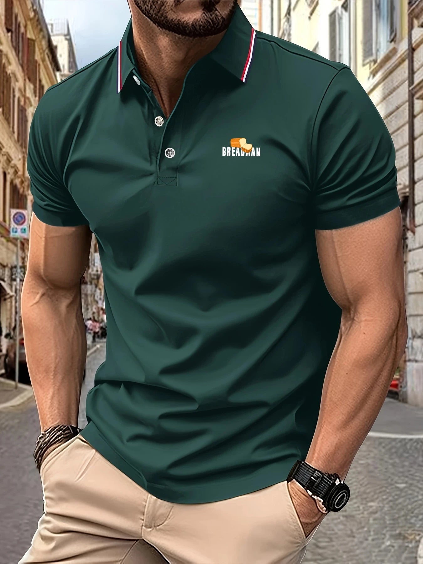 2025 Men's Breadman Graphic Polo Shirt Striped Collar Short Sleeve Breathable Comfort Fit Casual Wear T-Shirt