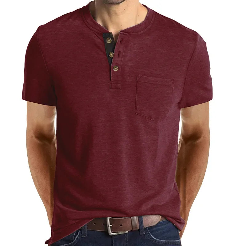 Men's T-Shirt Henley Collar Design Slim