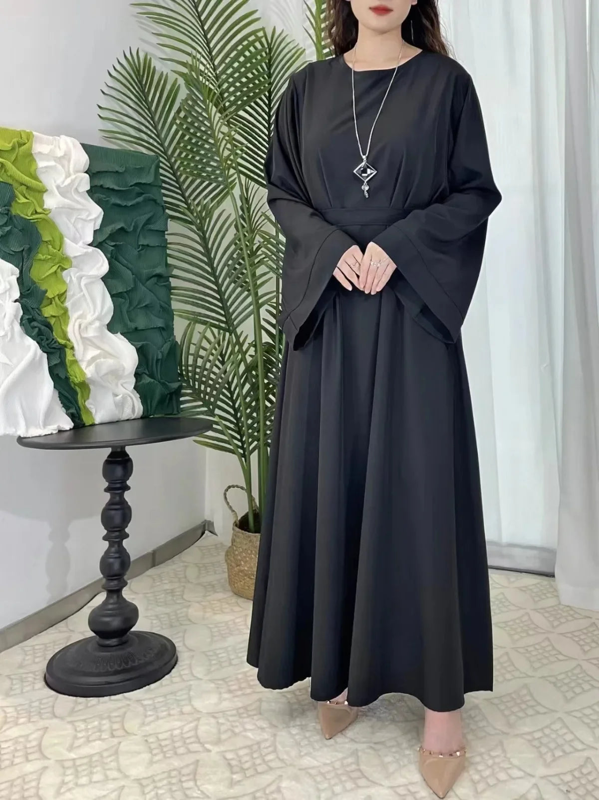 Abayas Women Kaftans Prayer Dress With Belt Full Sleeve  Clothing Robe  Dresses Women Jilbabs