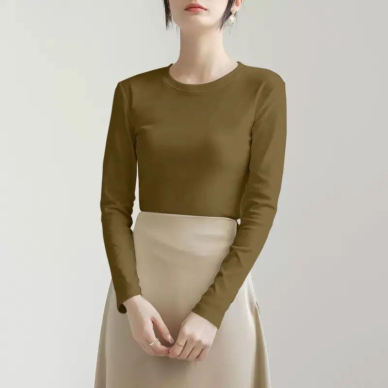 Threaded Warm Bottoming Shirt for Women in Autumn and Winter New Slim Fit Inner Long-sleeved T-shirt Fleece Top