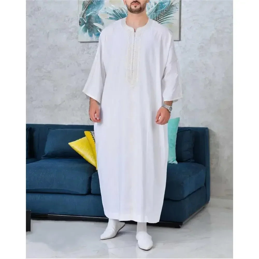 New 2025 Islamic Clothing Men Robe Kaftan Muslim Man Moroccan Casual Long Dress Arabic Striped Robe Middle East National Costume