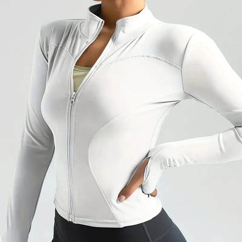 Lady Fitness Elastic Breathable Nude Fabric Long-sleeved Fitted Gym Jacket Quick Dry Sun Protection