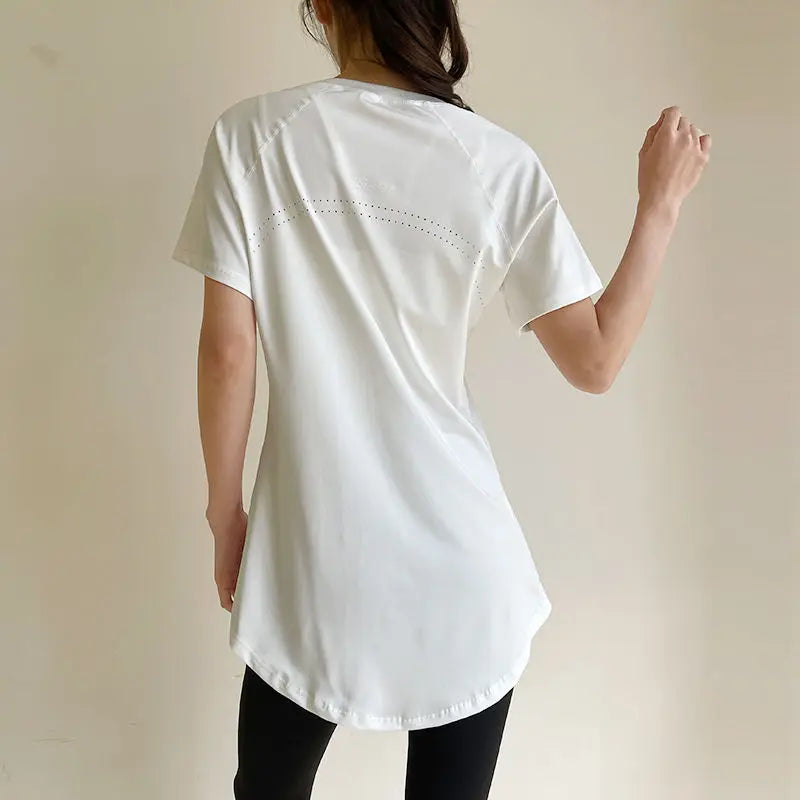 Women's Yoga Fitness Sport T-shirt  Mid-Length Qui-Dry Breathable plus Size Summer Thinning Top Polyester