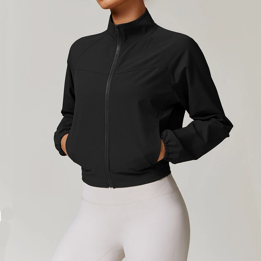 Women's Jacket Long Sleeved Outdoor Fitness Coat Yoga Crop Tops Gym Clothes Sports Tops Jacket