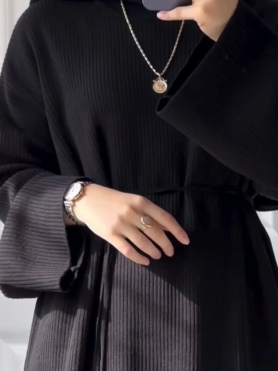 Dubai Winter Thicken Warm Knit Sweater Abayas For Women Evening Long Dress Ramadan Clothing