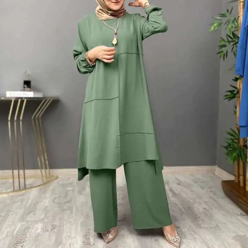 Ethnic Women's Long Dress,Loose Plus Size Dress, Wide Leg Pants Two-piece Set