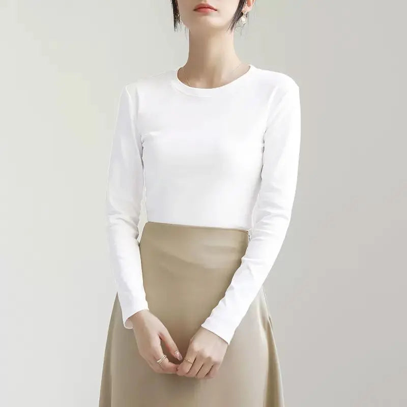 Threaded Warm Bottoming Shirt for Women in Autumn and Winter New Slim Fit Inner Long-sleeved T-shirt Fleece Top