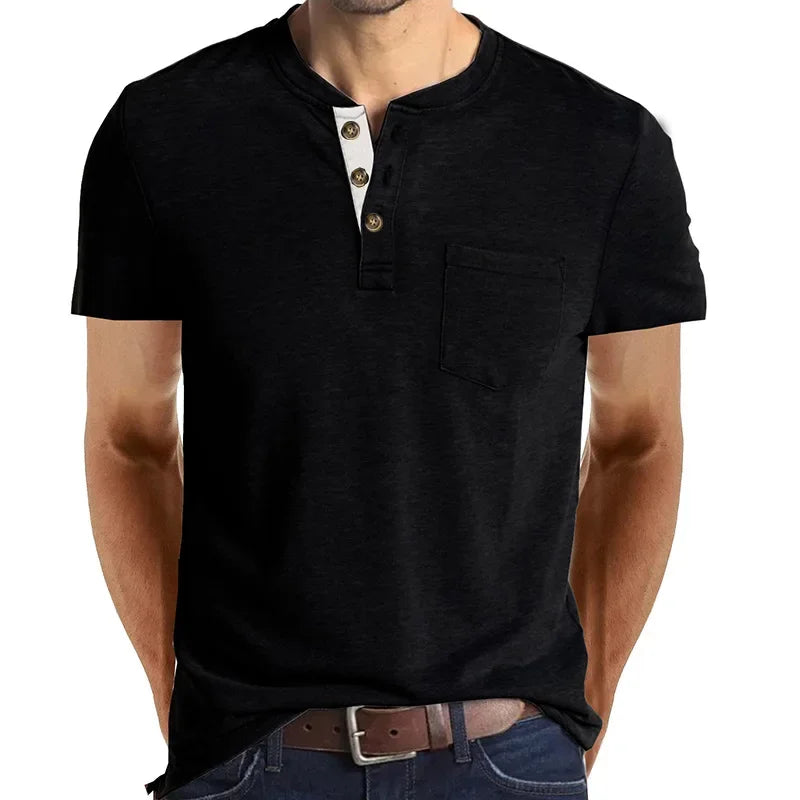 Men's T-Shirt Henley Collar Design Slim