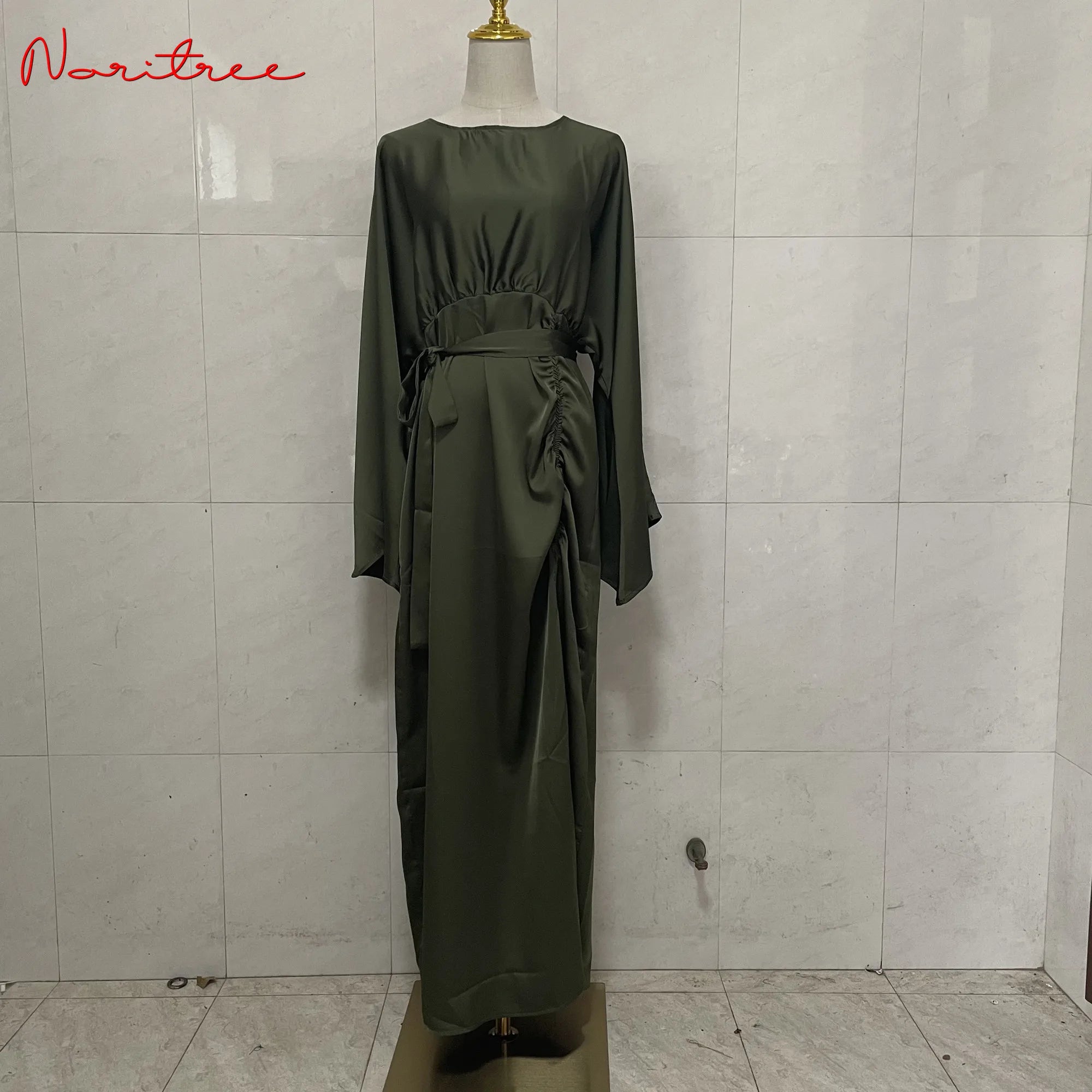 Ramadan Eid Djellaba Feminine Muslim Dress Dubai Shiny Soft Silky Abaya Dubai Turkey Muslim Islam Abayas Robe with belt WY805