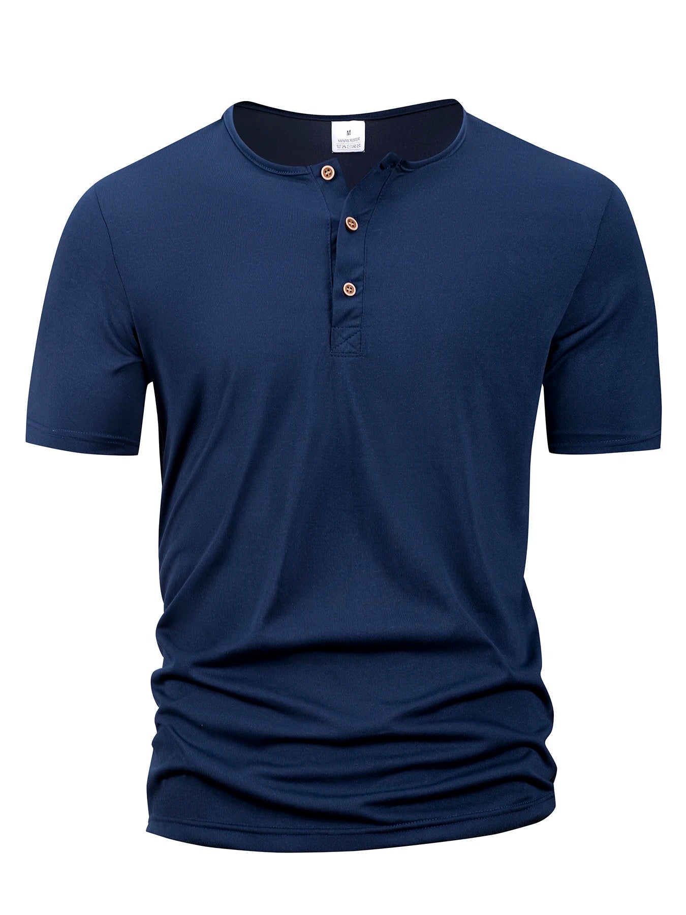 Men Henley Collar T-shirts Button Slim Casual Male Solid Color Short Sleeve Men Sports T-shirt Polo