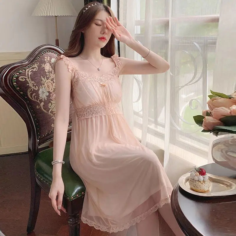 Sleepwear Women Nightwear Women's Sweet New Summer Long-sleeved Lace Home Clothes Night Gown Sleep Dress