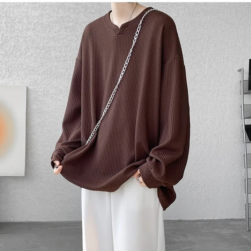 High Quality Texture Long Sleeve T shirt For Men Spring Autumn Casual Mens T-shirts Male Tops Classic Clothes Men's T-Shirts