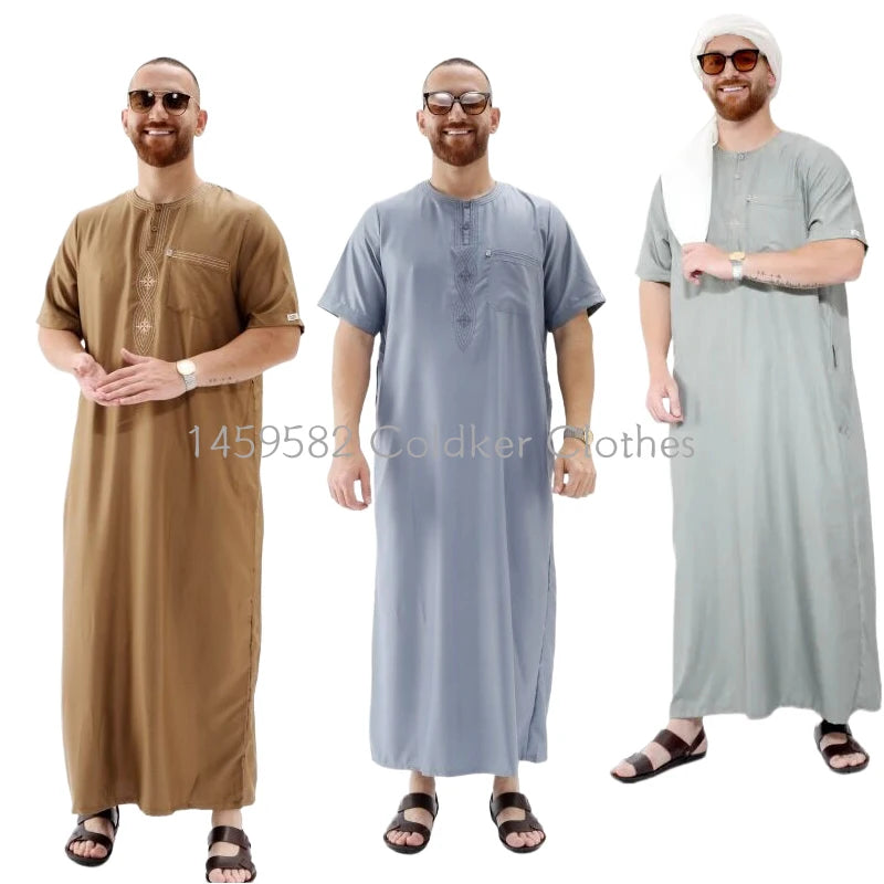 2 peice Clothing Men Kaftan Pakistan Djellaba Clothing Afghan Short sleeved Robe Thobe