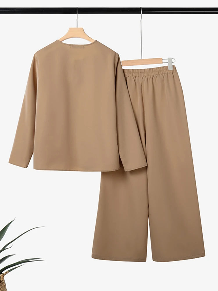 2025 Autumn Outfit Women 2 Piece Sets ZANZEA Casual V Neck Long Sleeve Tops Pant Suit Elegant Solid Loose Work Tracksuit