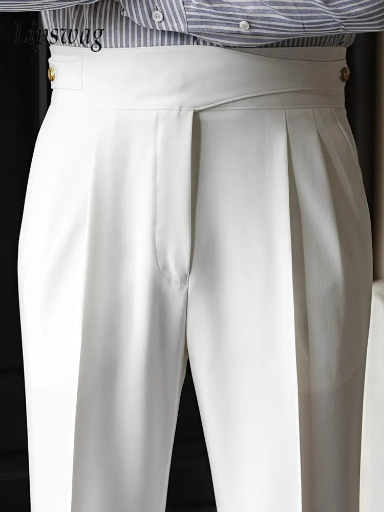 Naples Trousers Men 2025 Spring Autumn New Fashion Belt-up High Waist Slim Pants Men Business Casual Solid Color Straight Pants