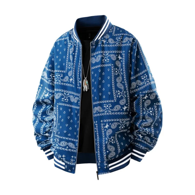 Mens Oversized Jacket Retro Jacquard Painting  Loose Vintage Coats Man Outerwear