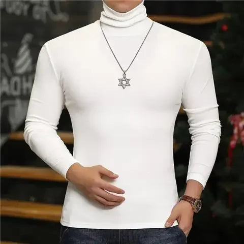 Fashion Men's Turtleneck T-Shirts Casual Autumn Winter High Collar New Slim Long Sleeve Stretch Model Undershirt Plus Size Tees