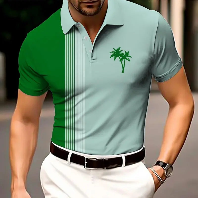 Men's Striped Trend Polo T-Shirts Summer Short Sleeve Breathable 3d Print Street POLO Beach Casual Tops