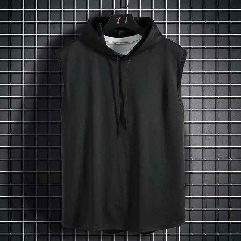 Men Tie Collar Hooded Sleeveless Vests