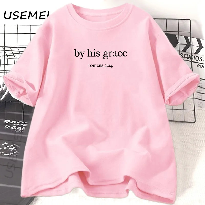 Women's T shirts By His Grace bible Verse Christian Religious God Lover Casual Cotton