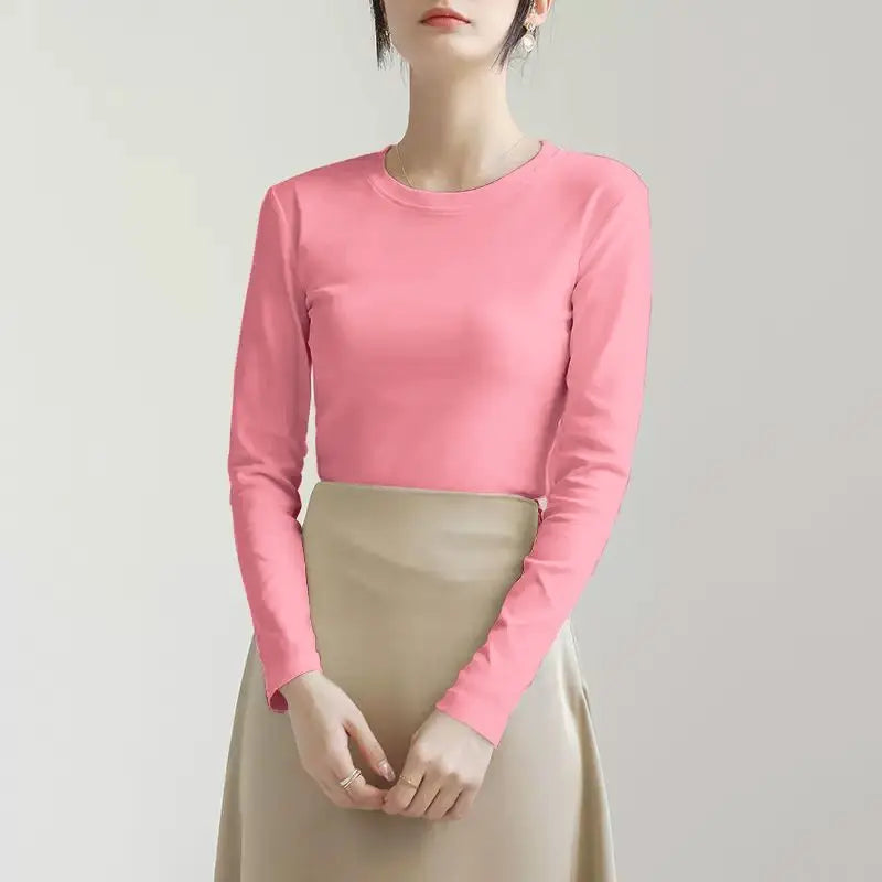 Threaded Warm Bottoming Shirt for Women in Autumn and Winter New Slim Fit Inner Long-sleeved T-shirt Fleece Top