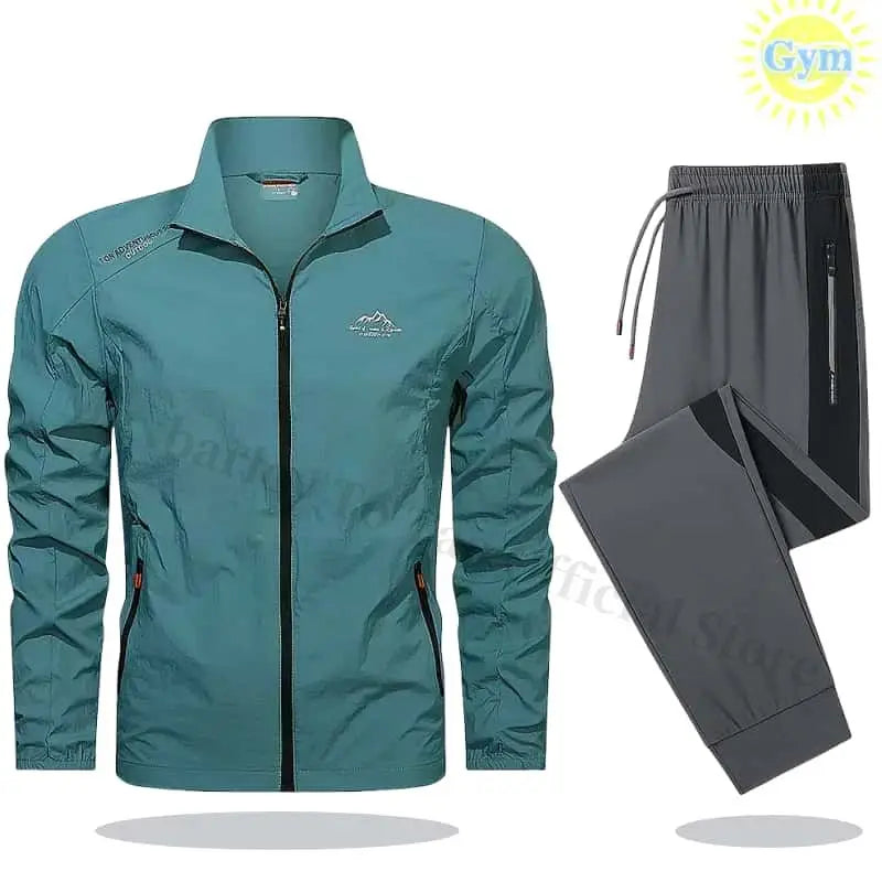 2025 Men's Sportswear Spring Summer Tracksuit 2 Piece Sets Sports Suit Sun Jacket+Pant Running Set Male Gym Exercise Clothing