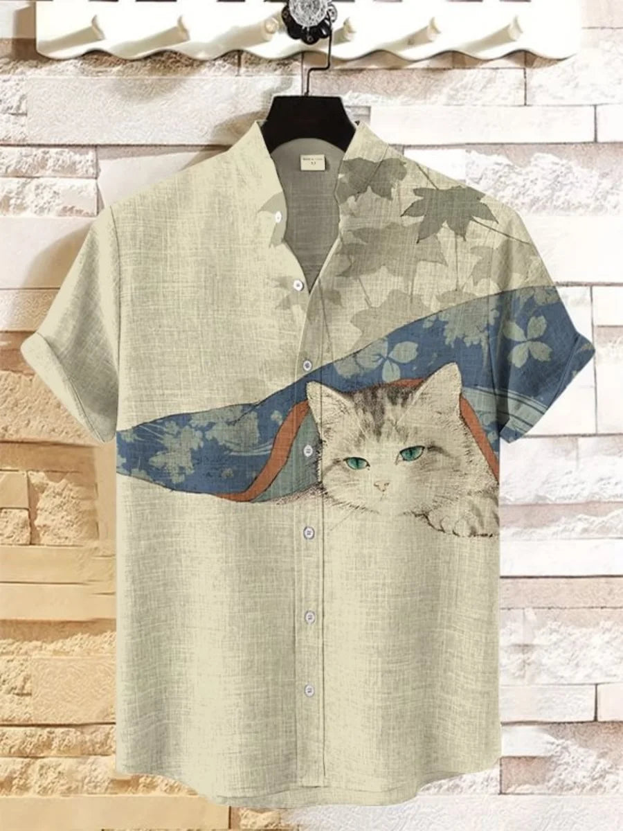 New men's fashionable shirts, 3D art printed Bushido patterns, casual and comfortable shirts, summer short-sleeved shirts
