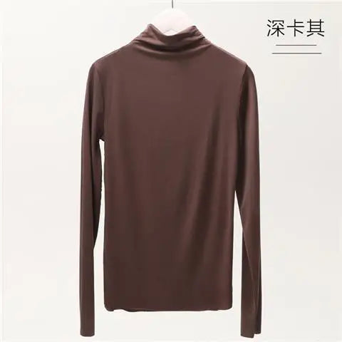 Fall and Winter 2025 New Luxury Clothing Stretch Modal T-Shirt for Women Half-high Collar Slim-fit Solid Color Long Sleeve Top