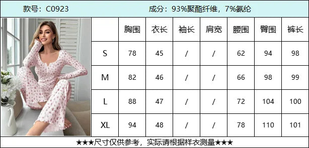 Spring Women's Sleepwear Fashion Floral Print Pajamas Set Tops Trousers Comfortable Casual Loungewear Female Nightwear