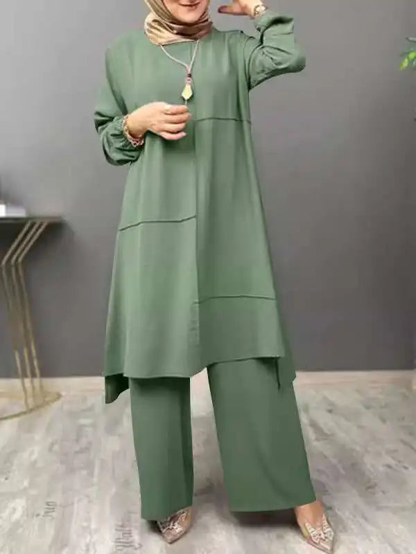 Ethnic Women's Long Dress,Loose Plus Size Dress, Wide Leg Pants Two-piece Set