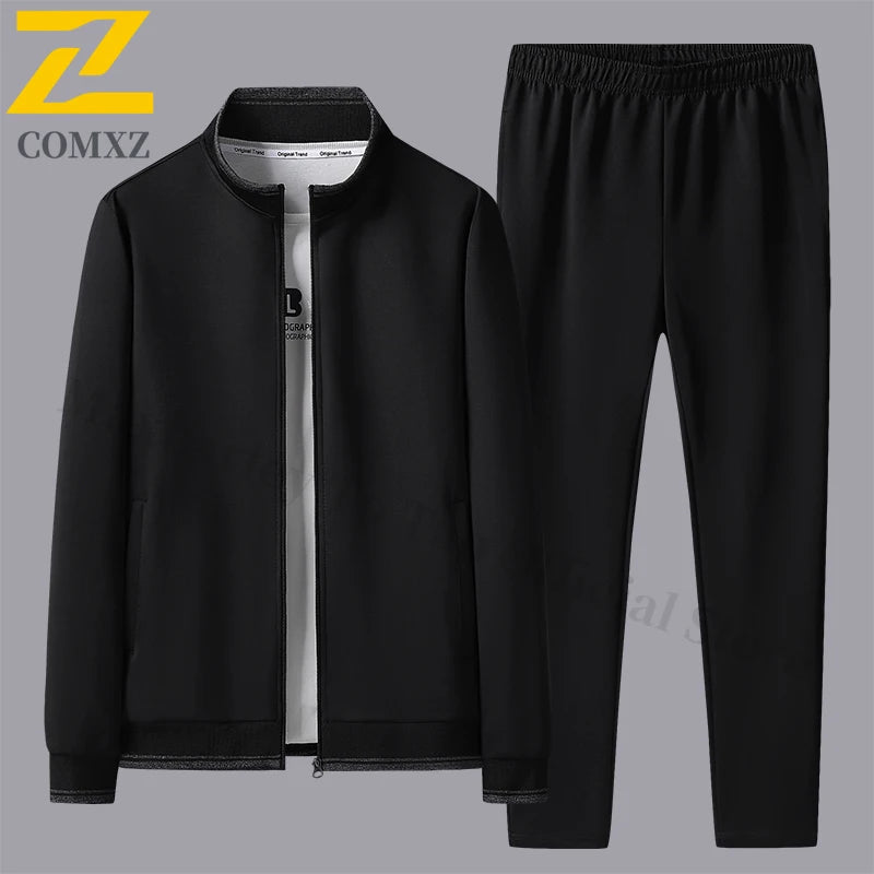 Men's Sports Suit Casual Outdoor Solid Color Versatile Stand Up Collar Top Jacket Gray Plus Size Middle-aged Men Clothing L-5XL