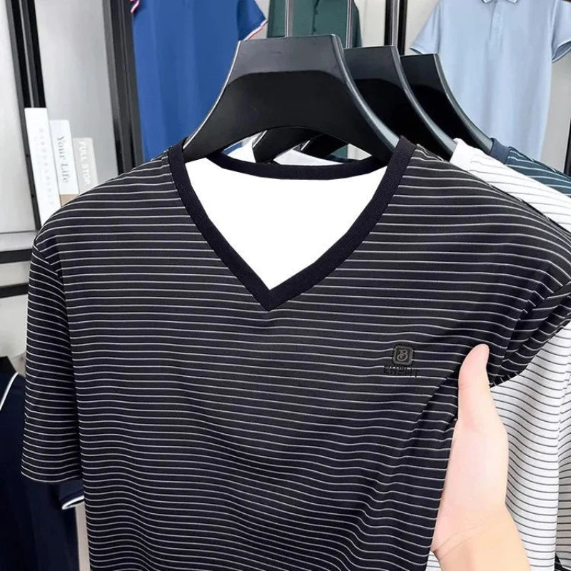 Men's T Shirts Casual Striped V