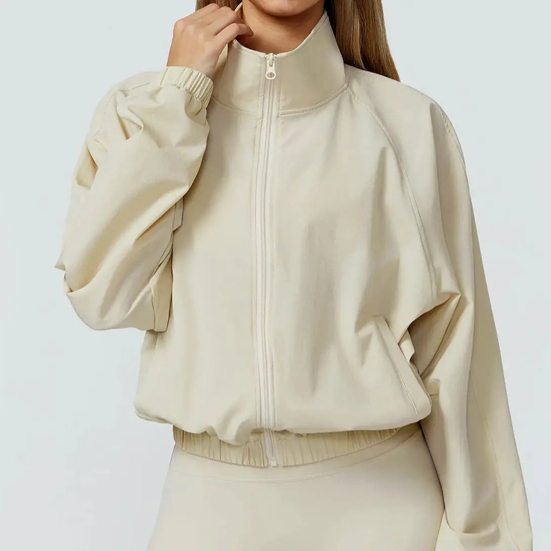 Women Sport Jacket Long Sleeve Shirt Gym Sportswear Quick Drying Stand Up Collar Zipper Top Windproof