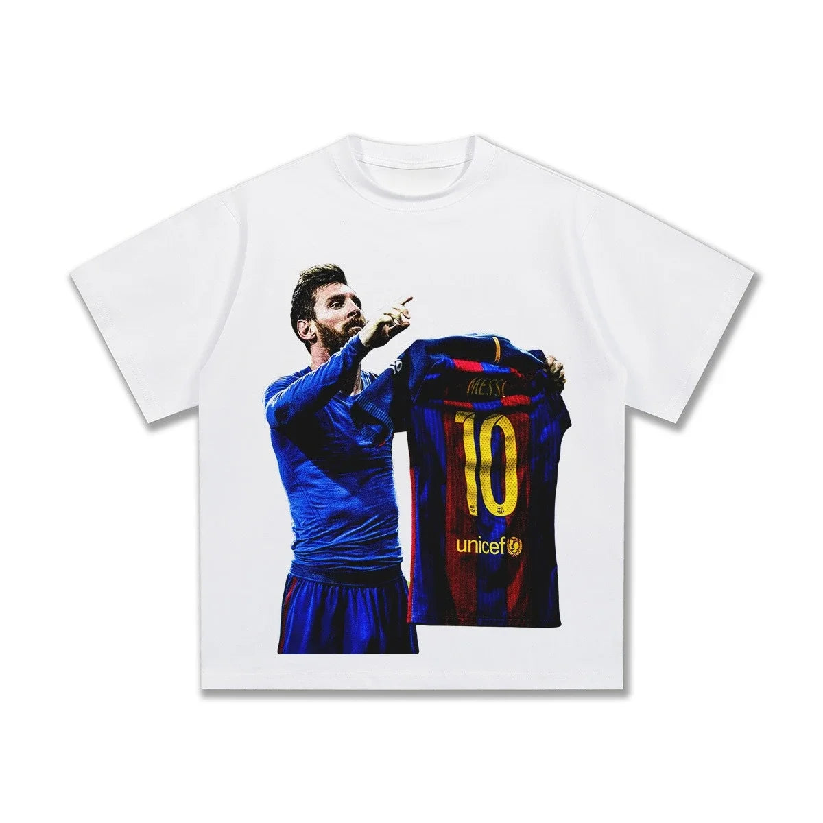 2025 Lionel Messi Barcelona American Football Vintage Print Loose Fashion Brand Personality Cotton Short Sleeve T-shirt