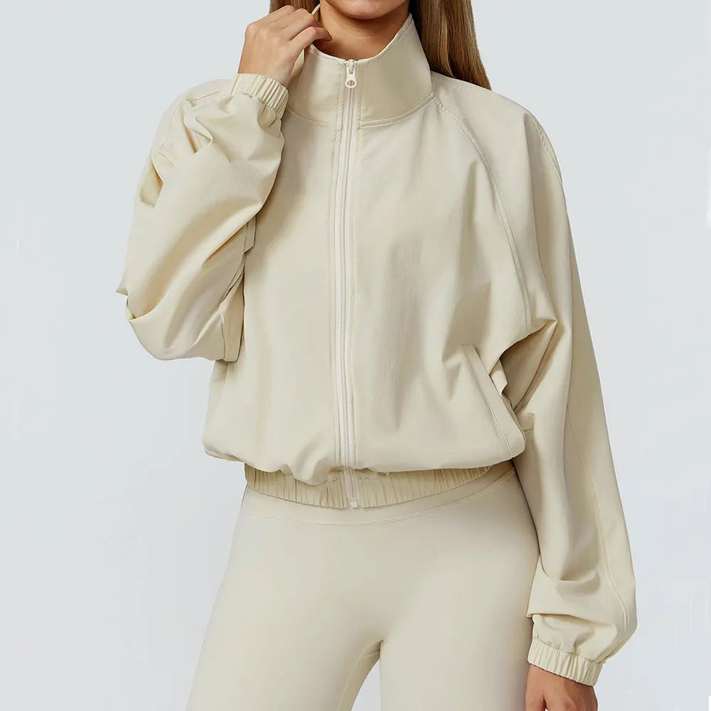 Women Zipper and Pockets Long Sleeve Gym Fitness Jacket Female Running Workout Sports