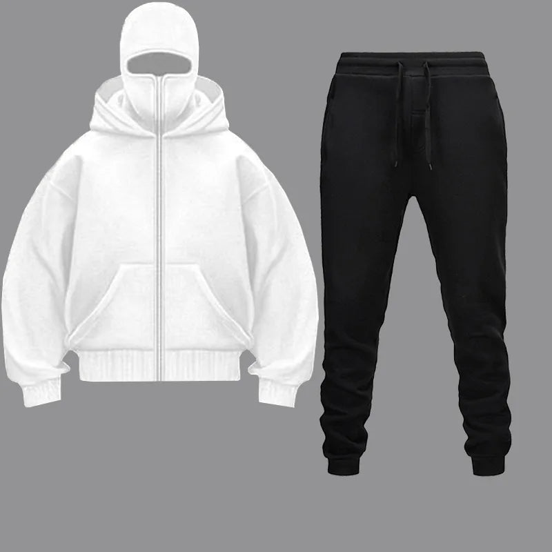Woman Men Tracksuits Casual Masked Zipper Hooded+Jogging Sweatpants 2Piece Set Daily Hooded Sweatshirt Clothing Hot Sale Couples