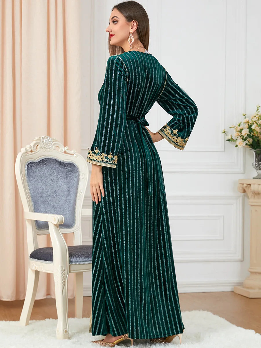 Women's Fashion Velvet Elegant Green Long Dress