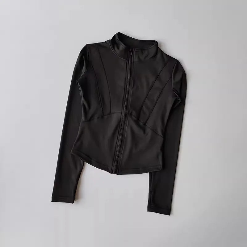 Women Sports Jacket Zip Fitness Yoga Shirt Workout Running Coats Gym Long Sleeve Top Slim Tight Yoga Coat Gym Workout Top Jacket
