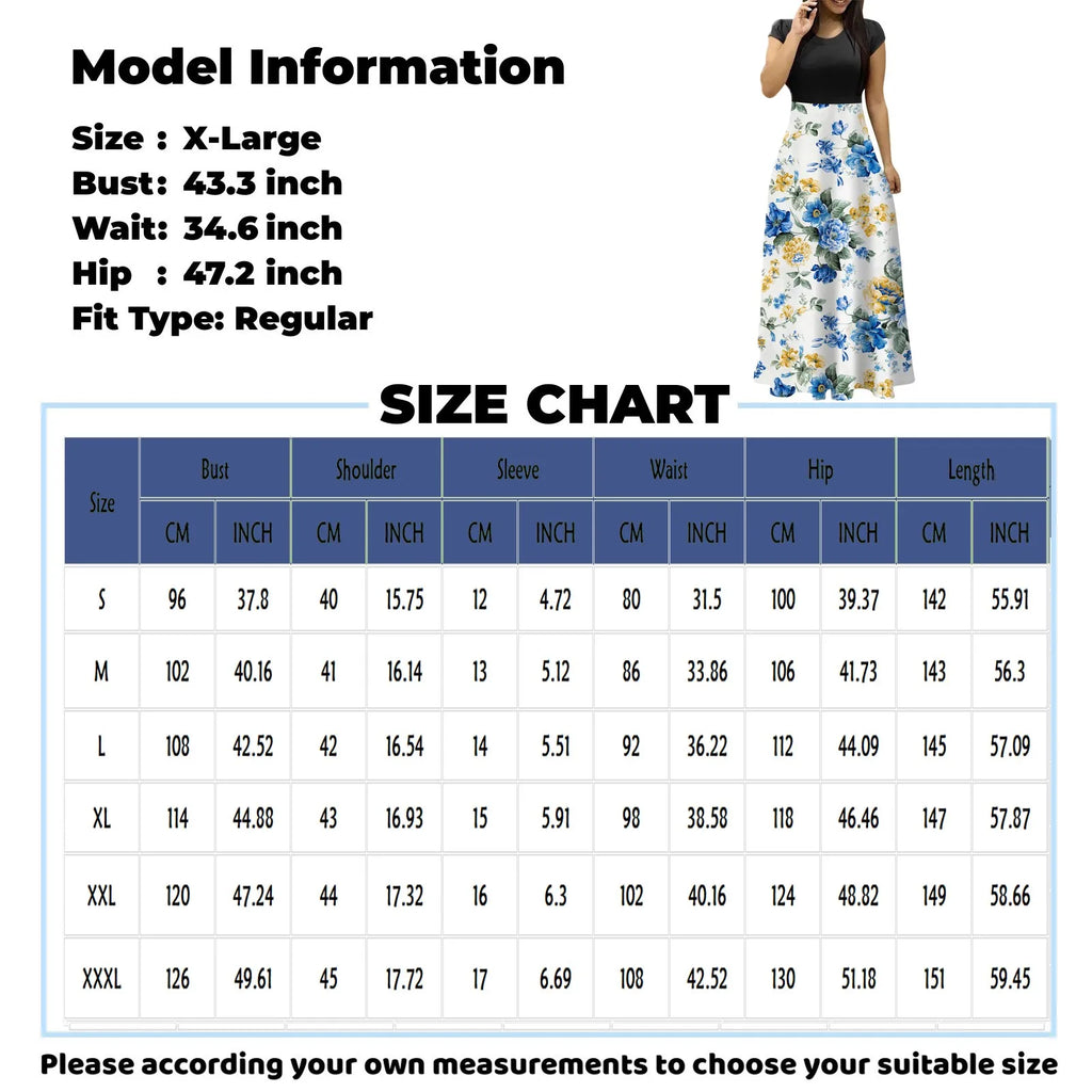 elegant dresses for women Fashion Casual long dresses Print O-Neck Short Sleeves Oversized Maxi Dress Splicing vestidos curtos
