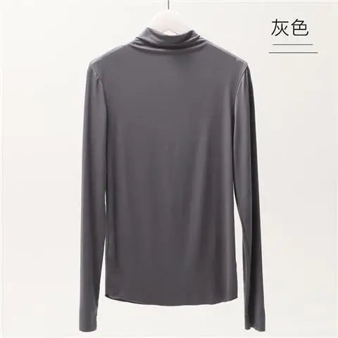 Fall and Winter 2025 New Luxury Clothing Stretch Modal T-Shirt for Women Half-high Collar Slim-fit Solid Color Long Sleeve Top